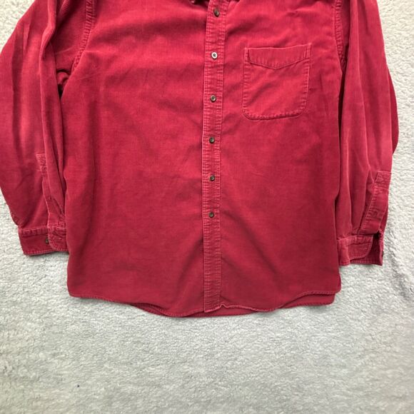 LL Bean Shirt Mens XL Red Corduroy Button Up Long Sleeve Front Pocket - Picture 3 of 12